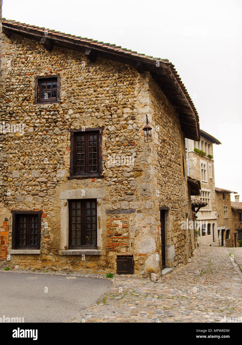 Medieval architecture of Perouges, France, a walled town, a popular ...
