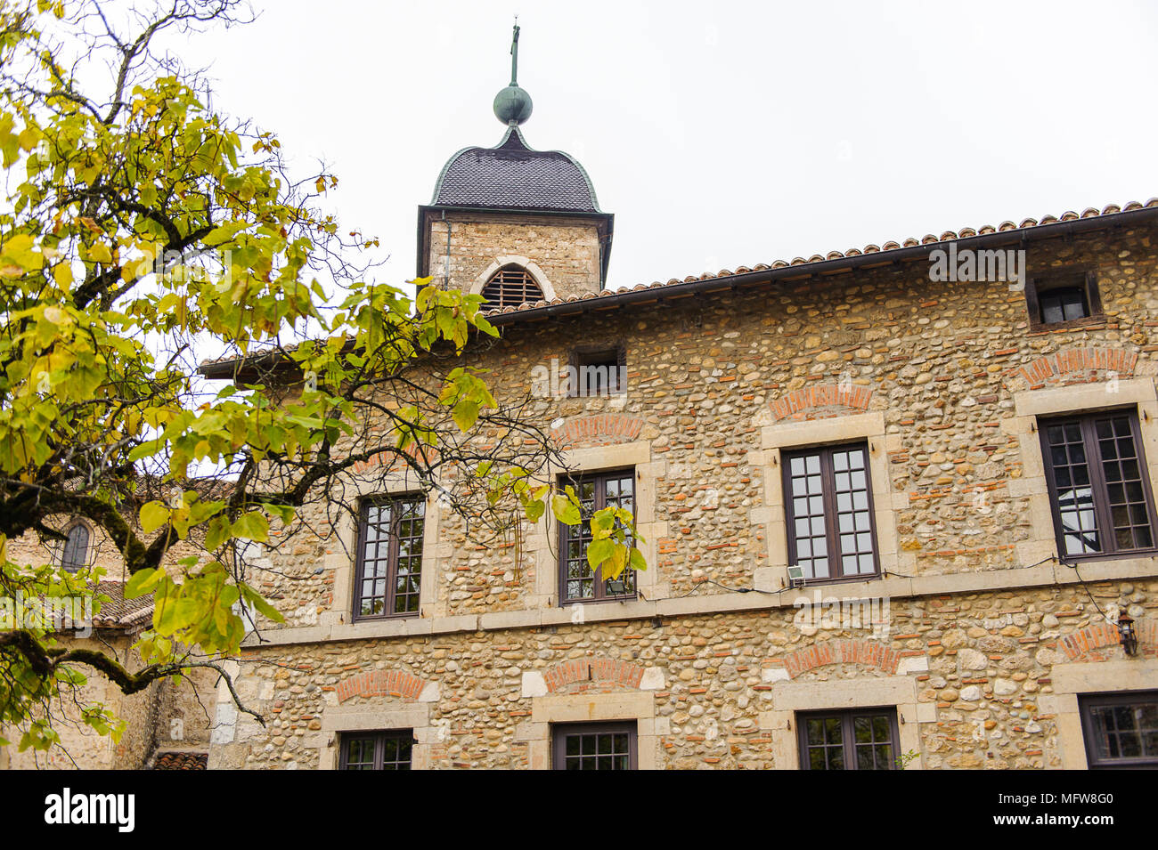 Medieval architecture of Perouges, France, a walled town, a popular ...