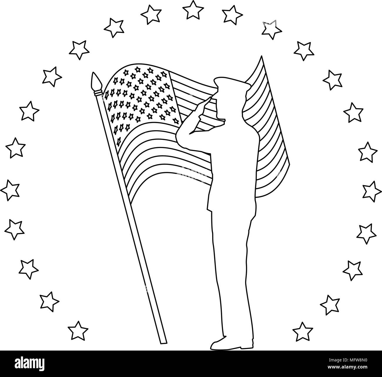 silhouette of military saluting with USA flag Stock Vector Image & Art ...