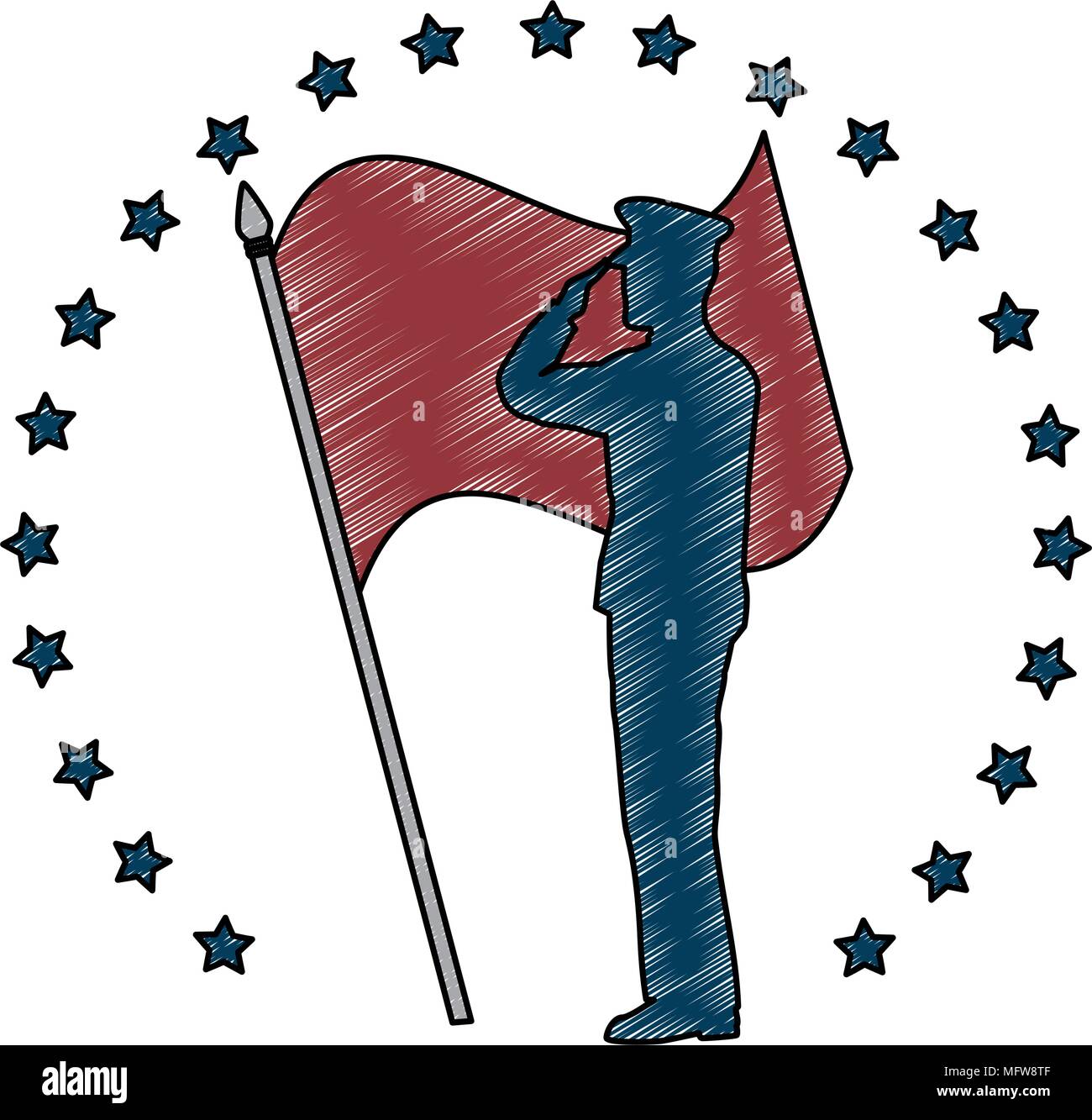 silhouette of military saluting with flag Stock Vector Image & Art - Alamy