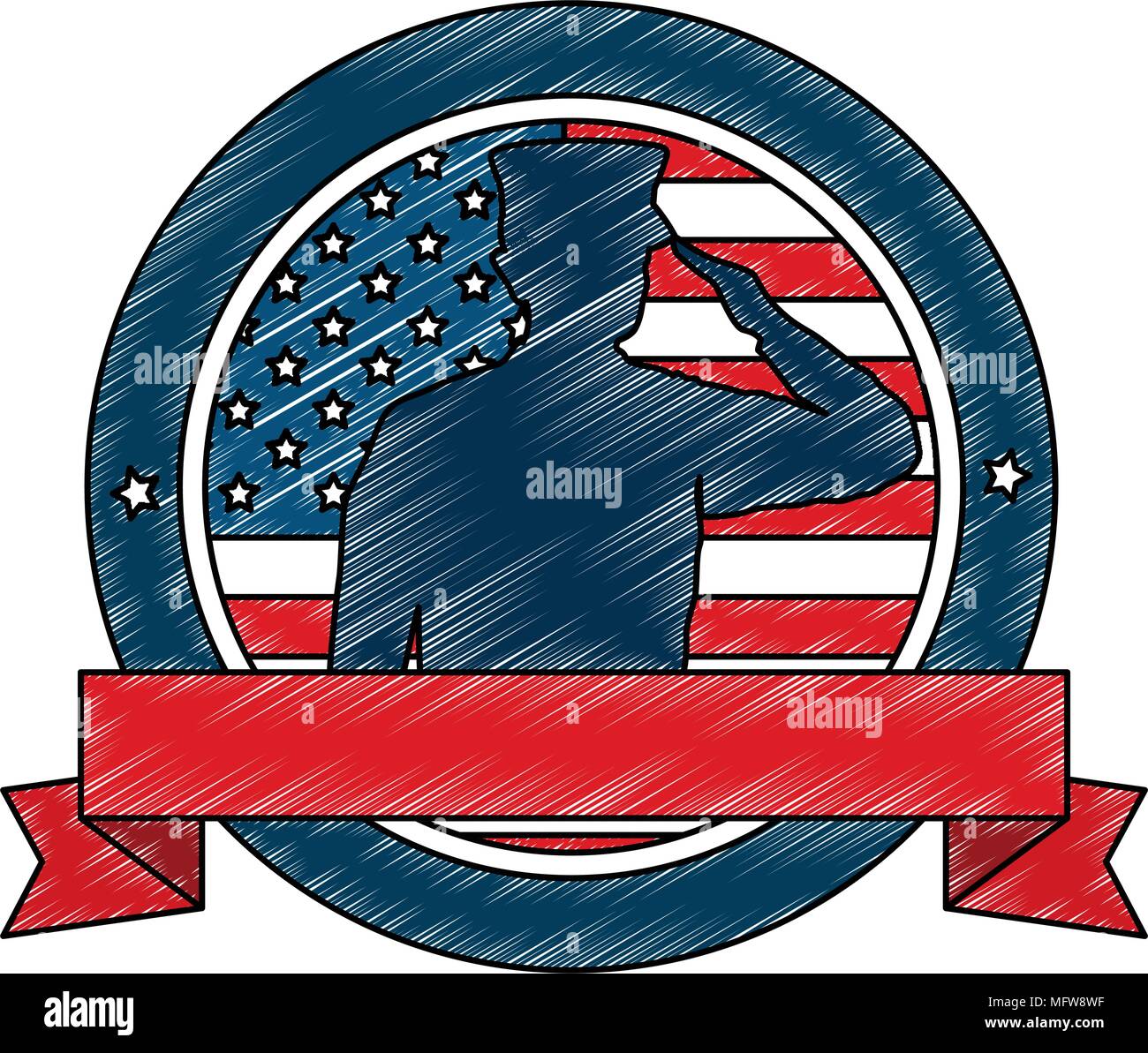 silhouette of military saluting with USA flag Stock Vector Image & Art ...