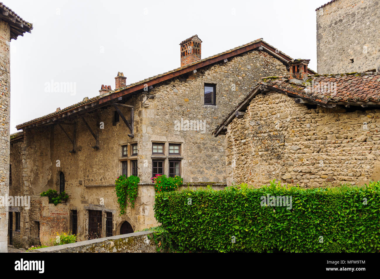 Medieval architecture of Perouges, France, a walled town, a popular ...