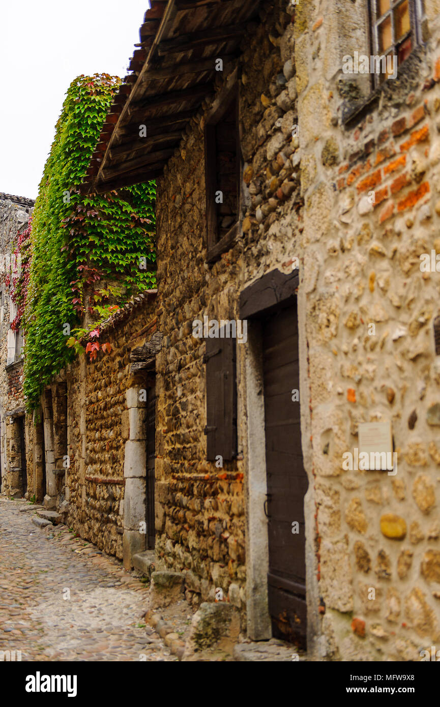 Medieval architecture of Perouges, France, a walled town, a popular ...