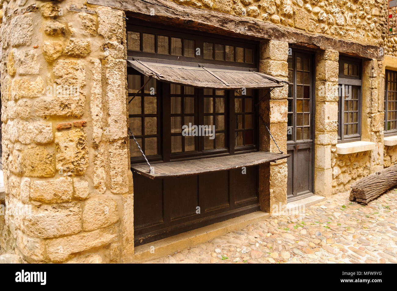 Stone house of Perouges, France, a medieval walled town, a popular ...