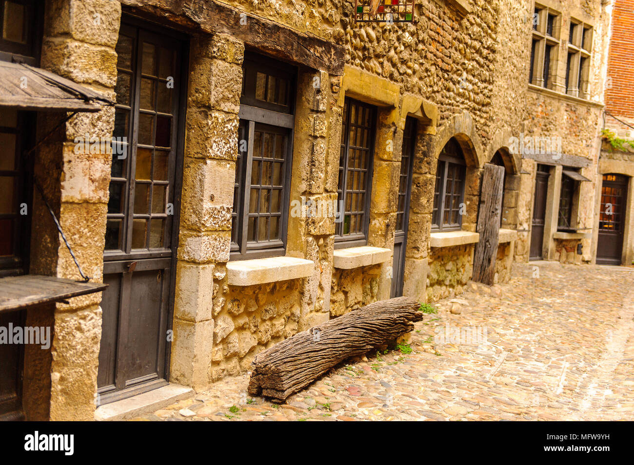 Stone house of Perouges, France, a medieval walled town, a popular ...