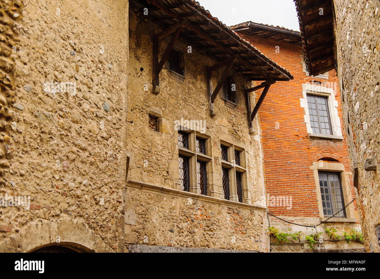 Stone house of Perouges, France, a medieval walled town, a popular ...