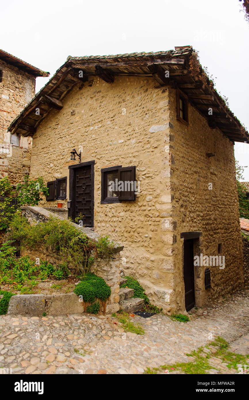 Medieval architecture of Perouges, France, a walled town, a popular ...