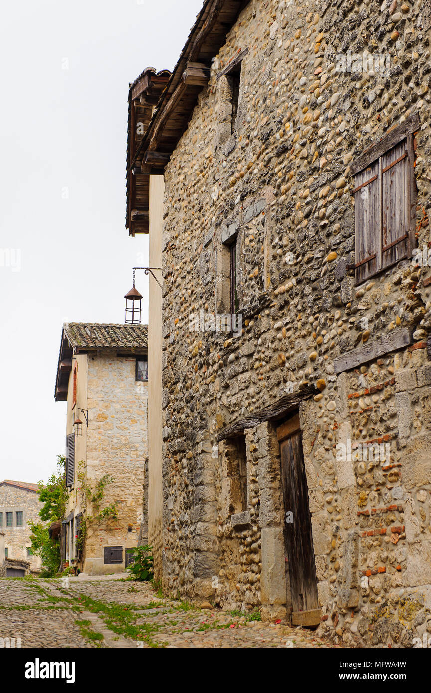 Medieval architecture of Perouges, France, a walled town, a popular ...