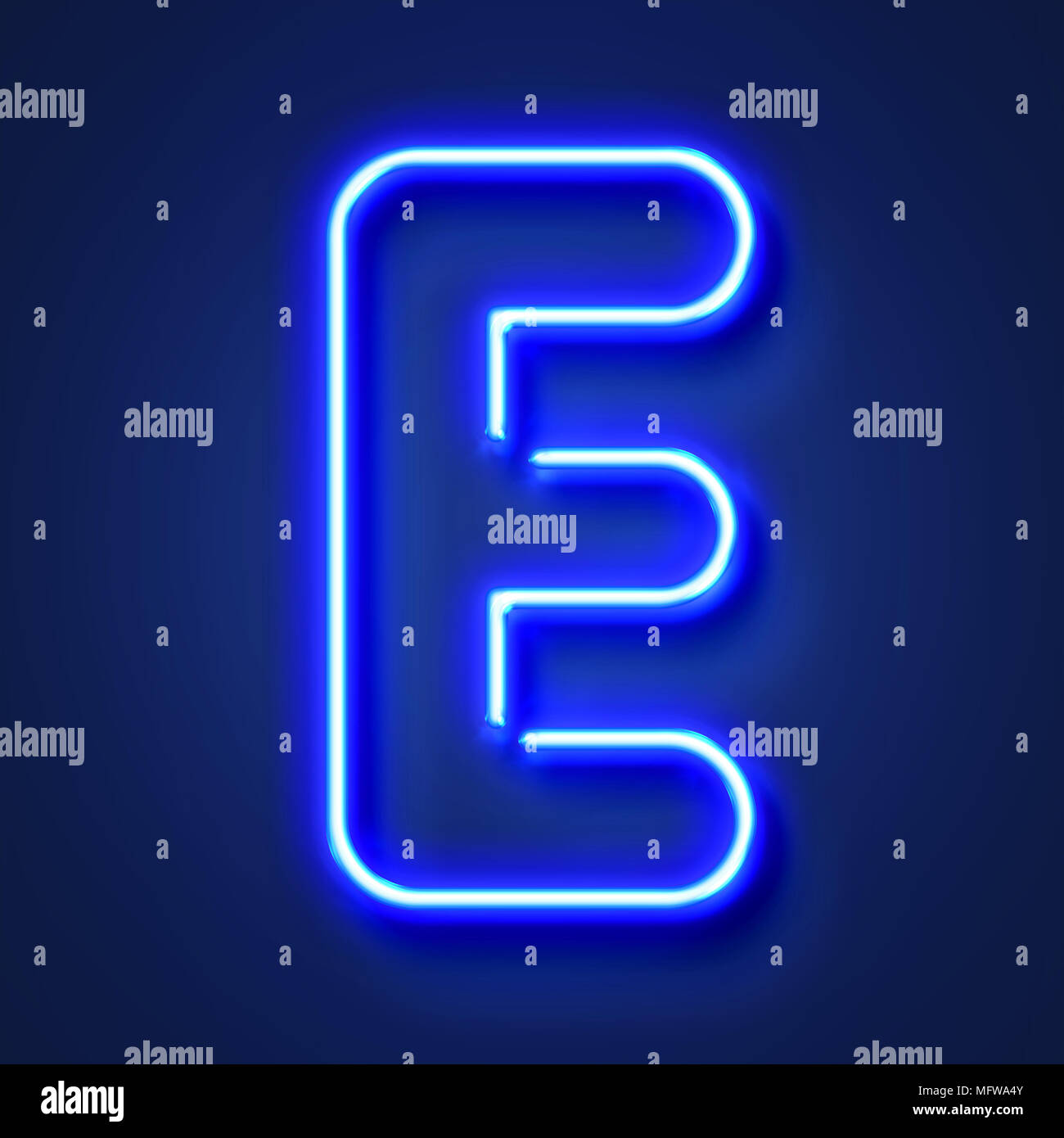 Letter E realistic glowing blue neon a blue background Stock Photo - Alamy