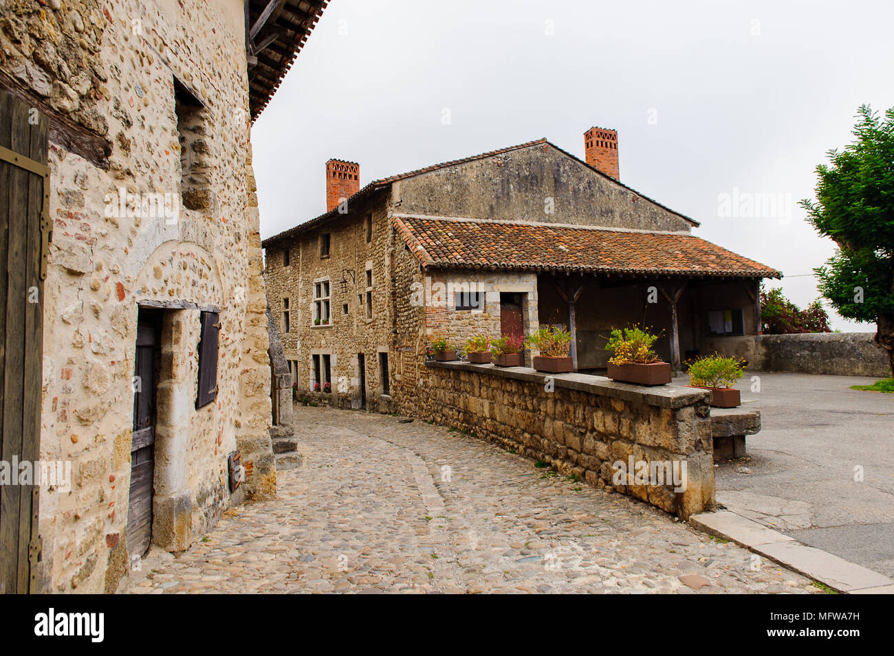 Street of Perouges, France, a medieval walled town, a popular touristic ...
