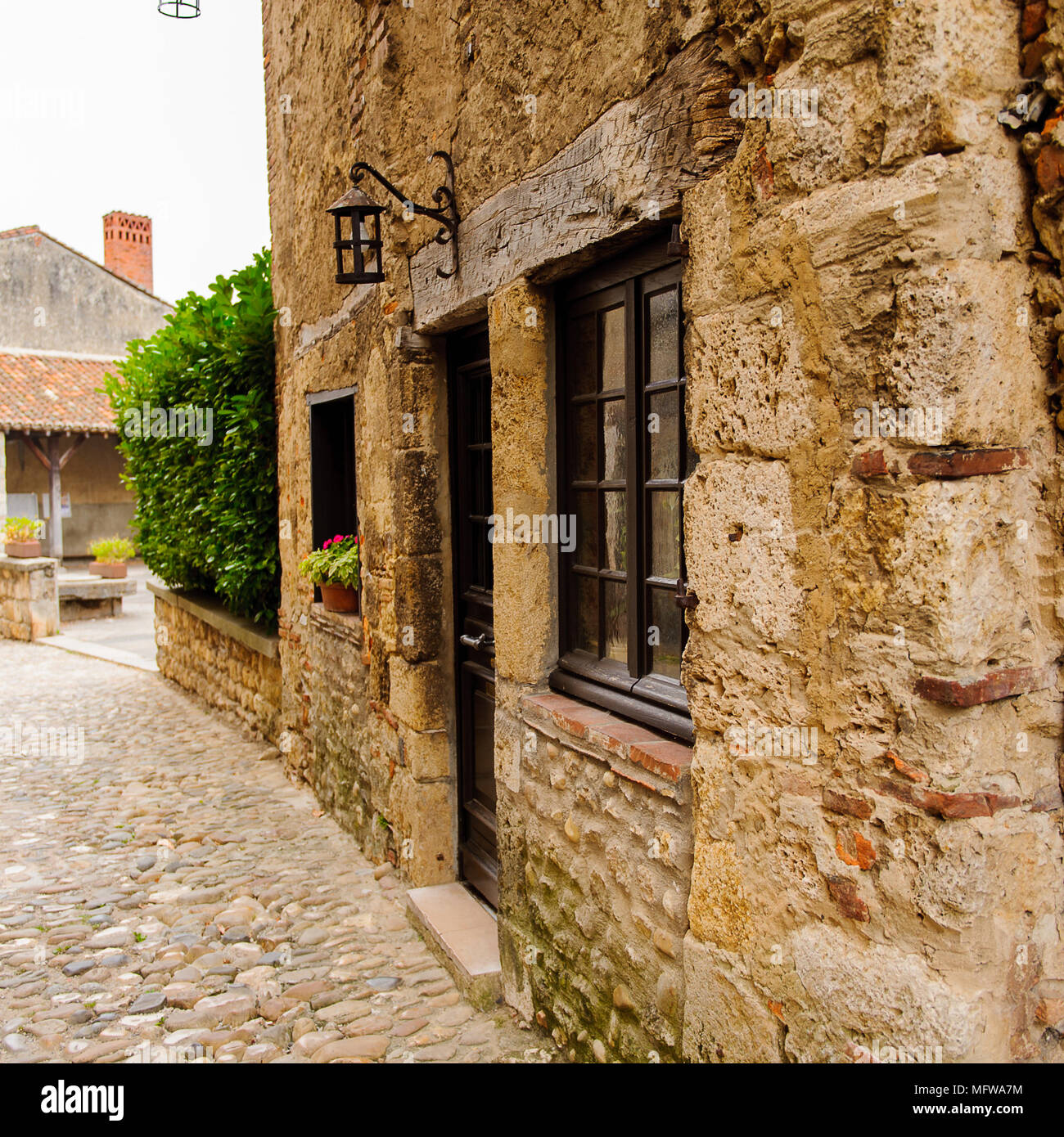 Street of Perouges, France, a medieval walled town, a popular touristic ...