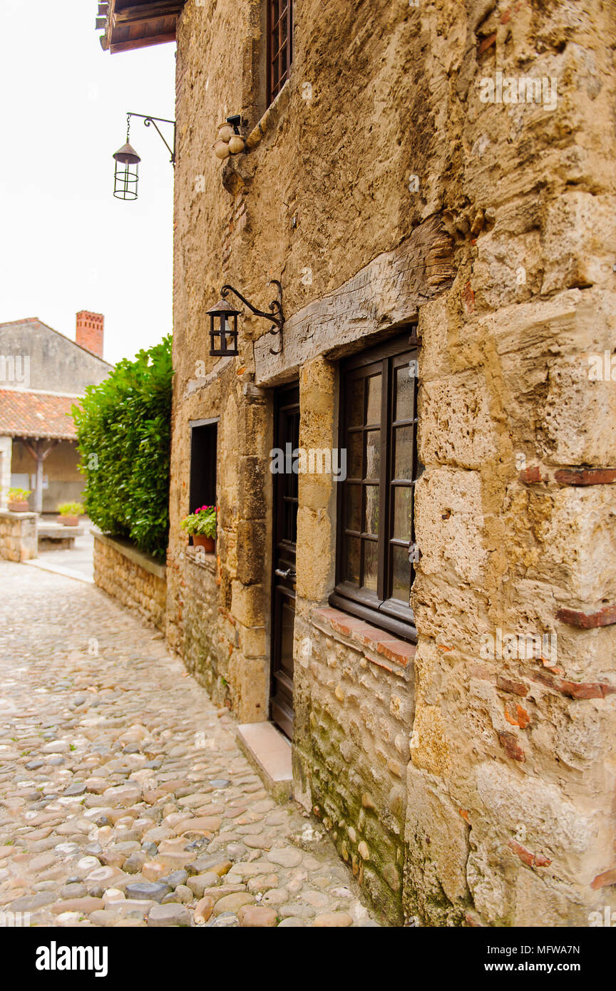 Street of Perouges, France, a medieval walled town, a popular touristic ...