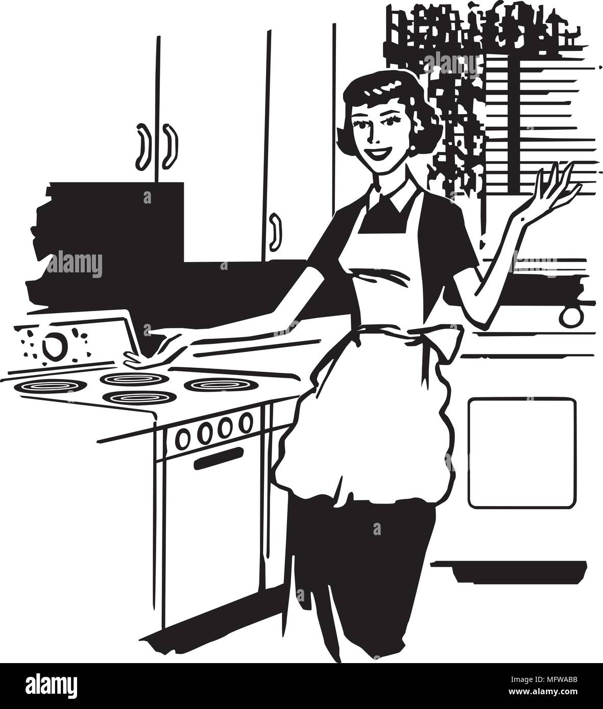 Modern Housewife - Retro Clipart Illustration Stock Vector