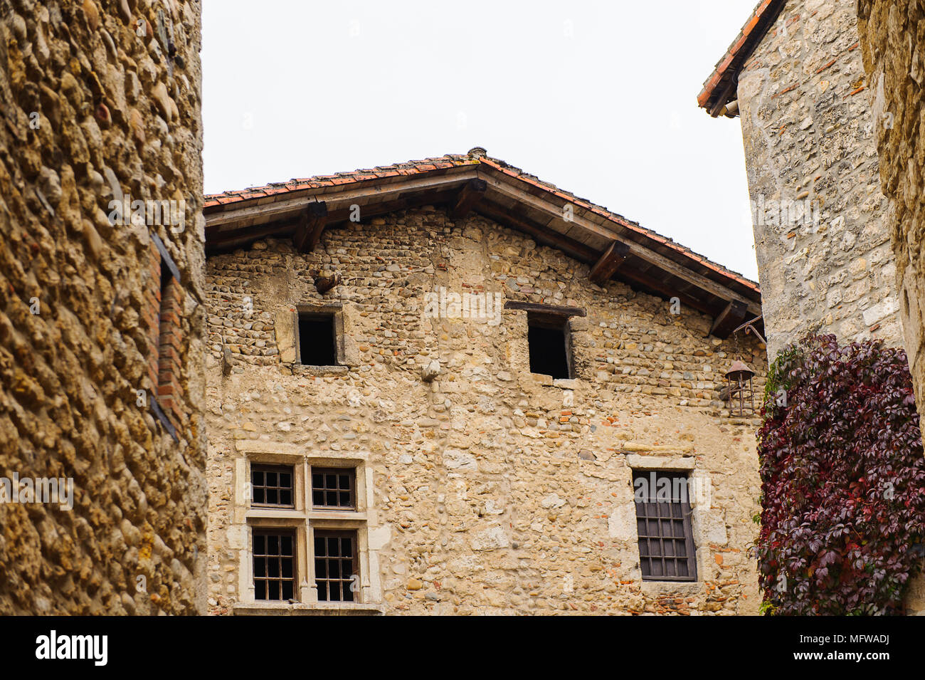 Perouges Town Walls Perouges, France, a medieval walled town, a popular touristic ...