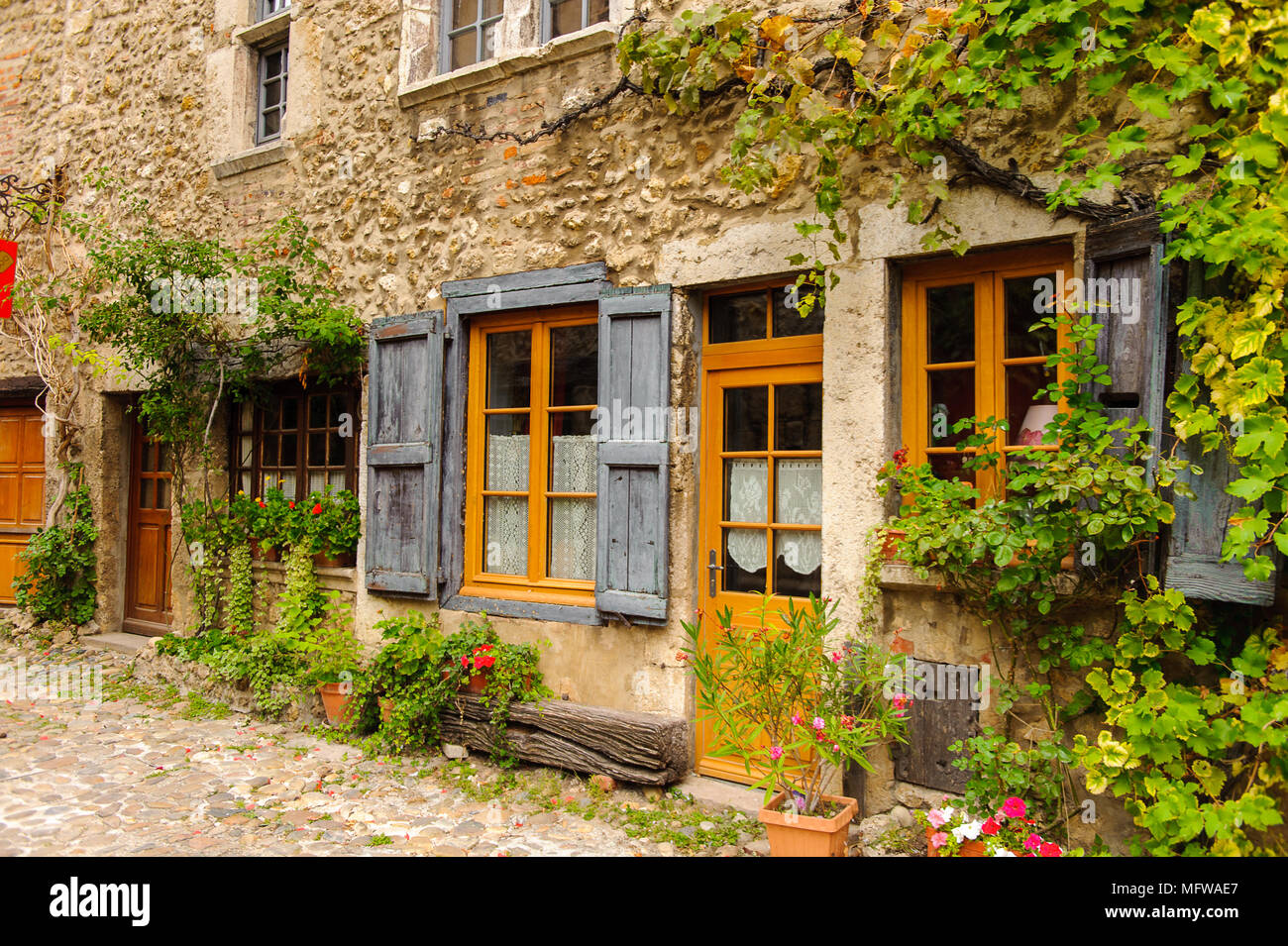 Perouges, France, a medieval walled town, a popular touristic ...