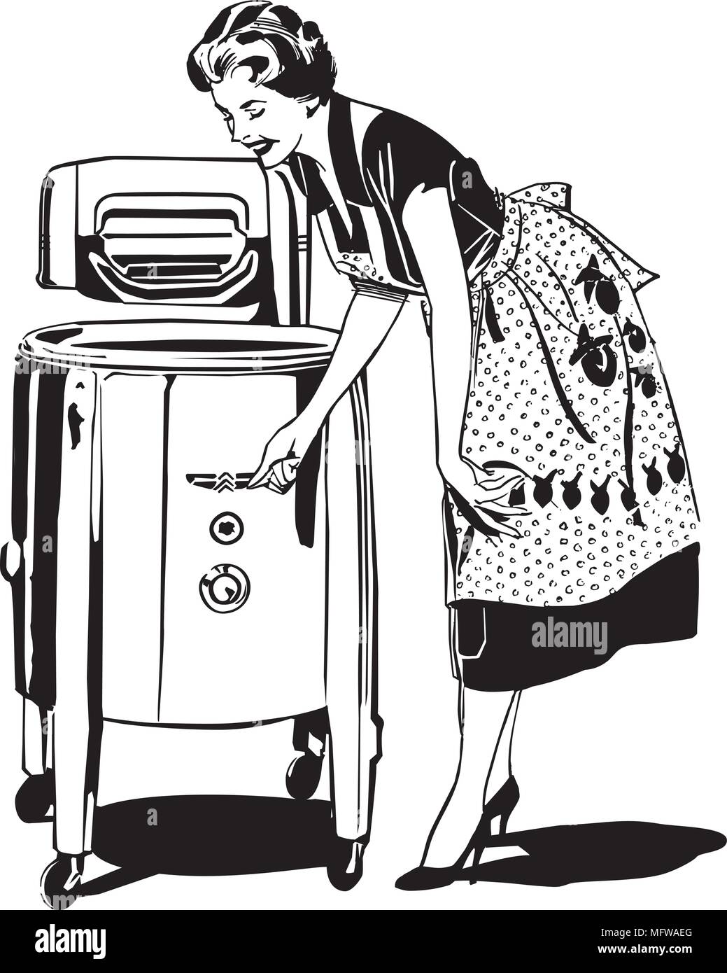Mom Does The Washing - Retro Clipart Illustration Stock Vector