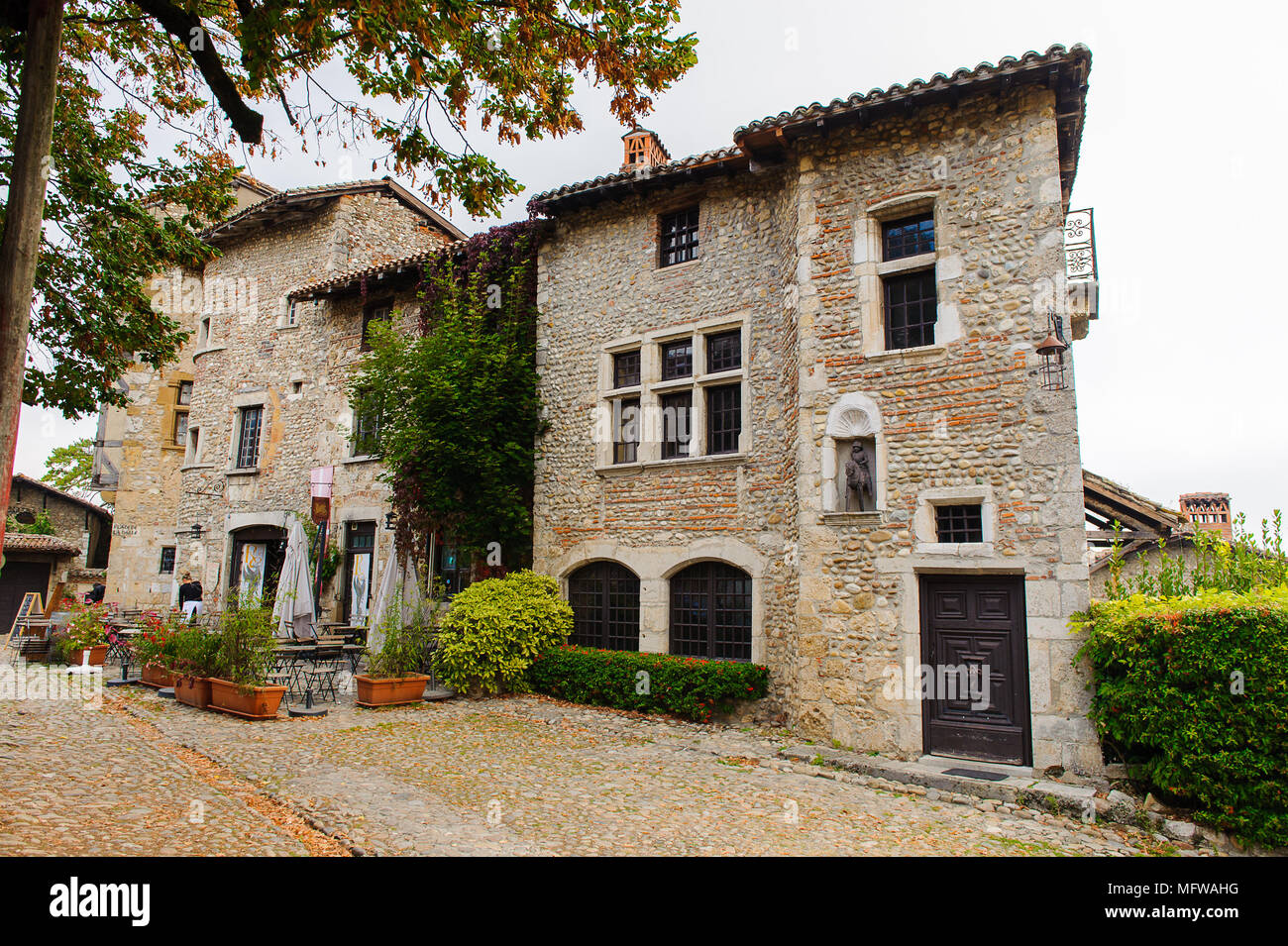 Perouges, France, a medieval walled town, a popular touristic ...