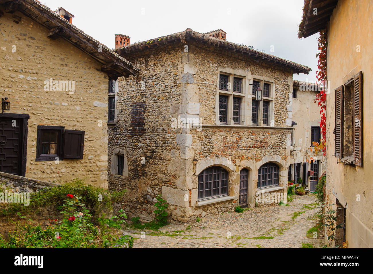 Perouges, France, a medieval walled town, a popular touristic ...