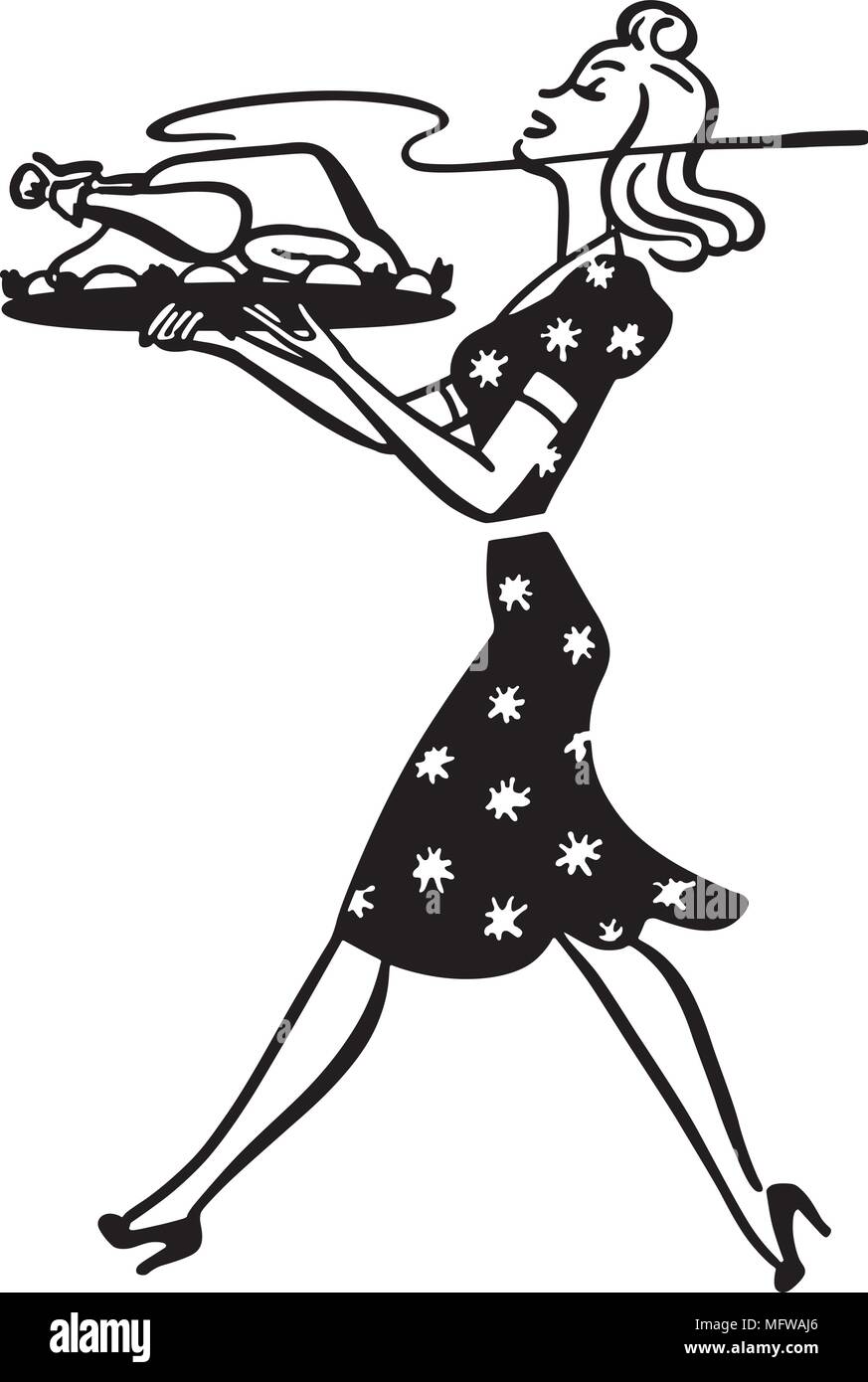 Mom Serving Turkey - Retro Clipart Illustration Stock Vector Image ...