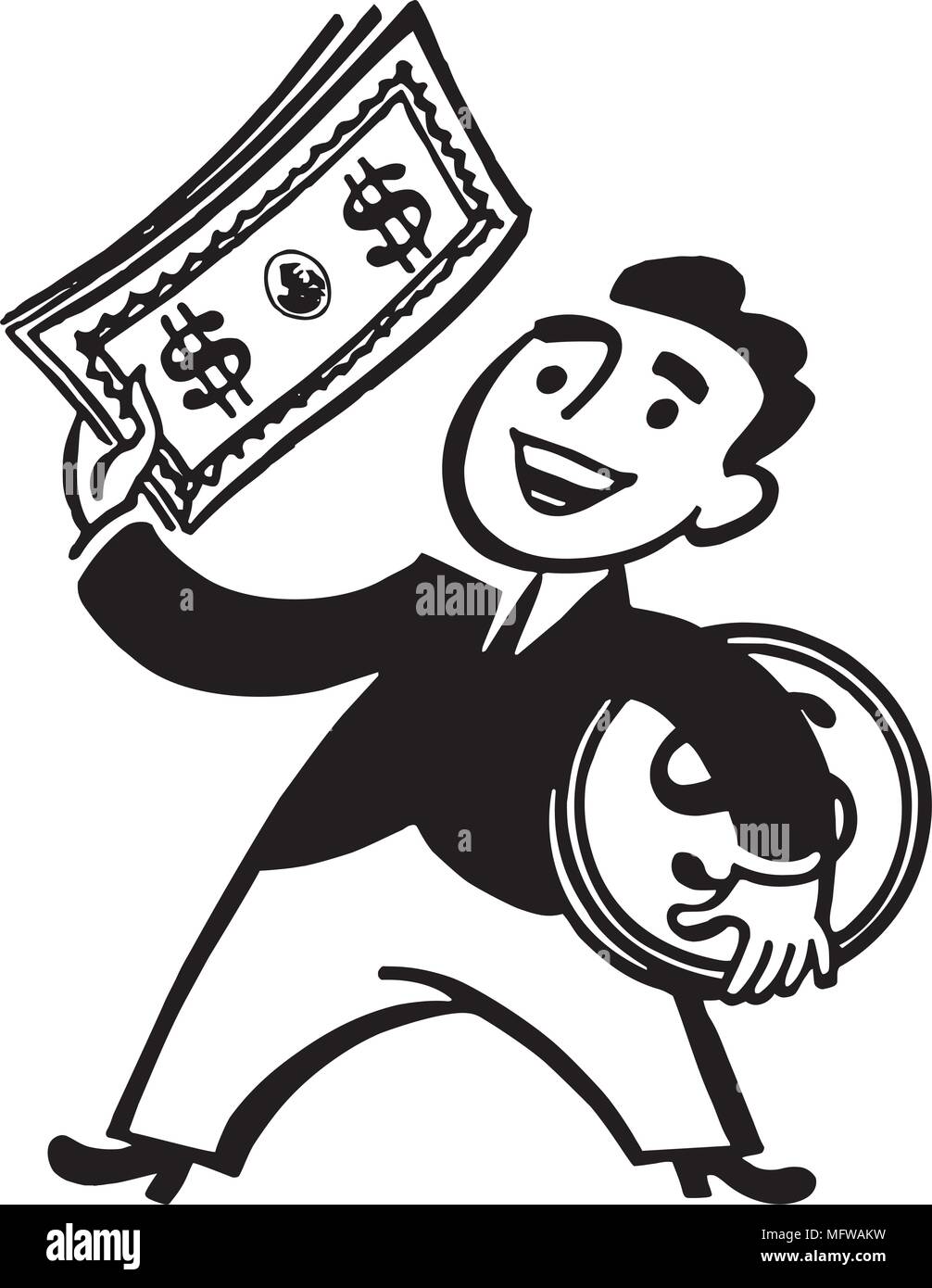 Money Man - Retro Clipart Illustration Stock Vector