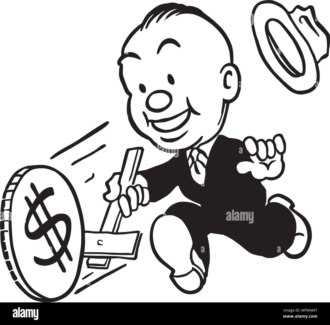 Money Wheel - Retro Ad Art Illustration Stock Vector