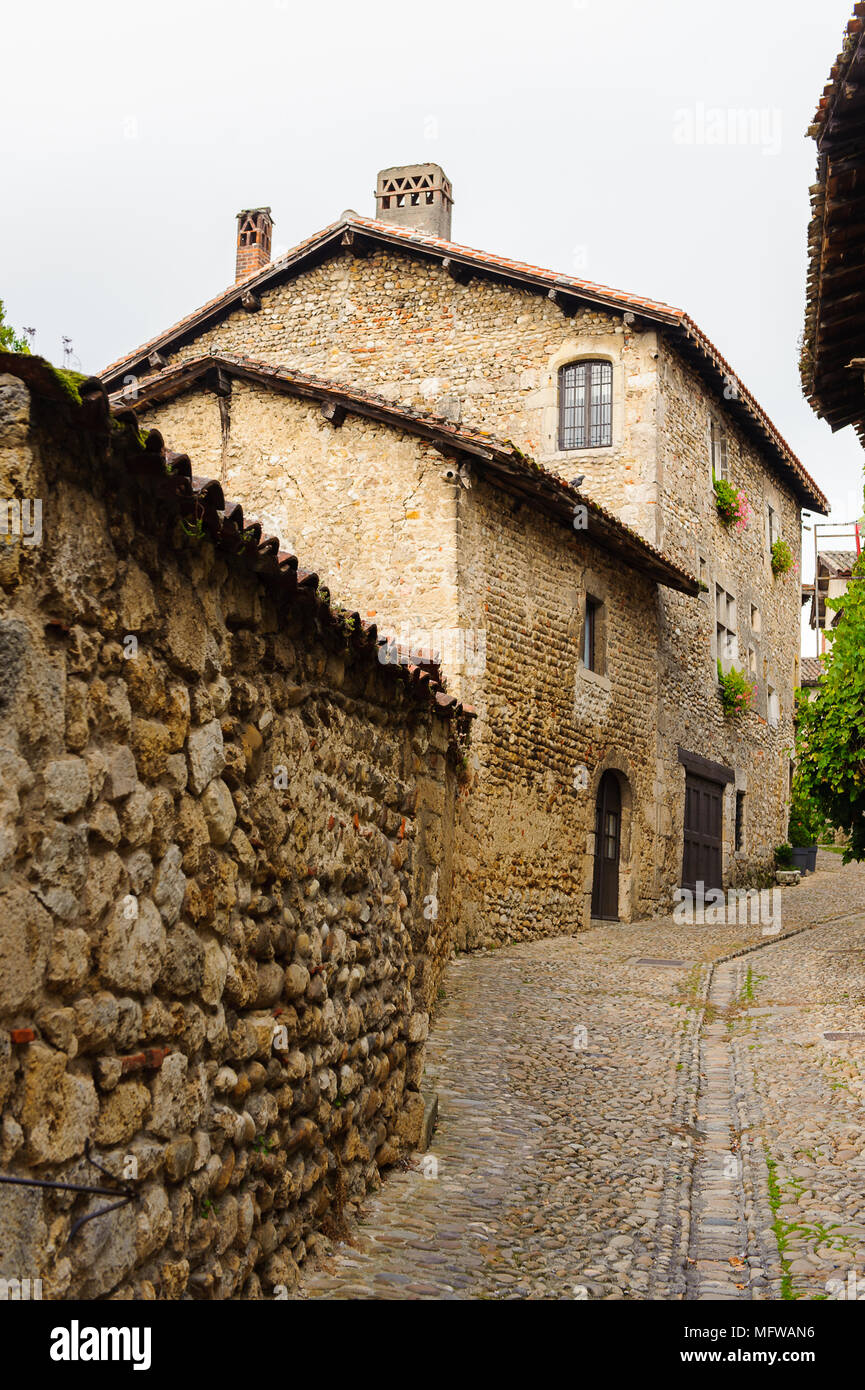 Architecture of Perouges, France, a medieval walled town, a popular ...
