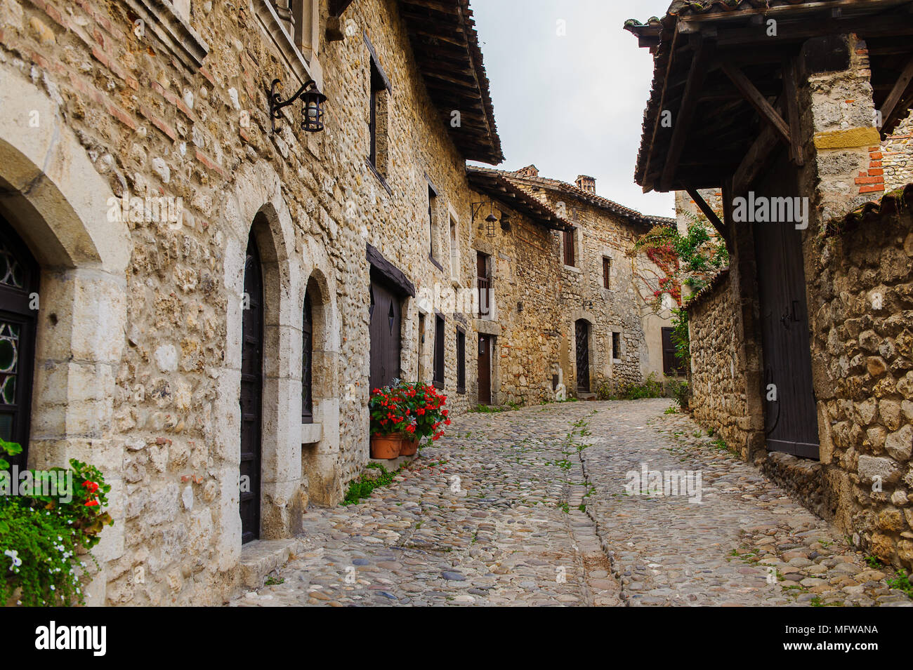 Architecture of Perouges, France, a medieval walled town, a popular ...