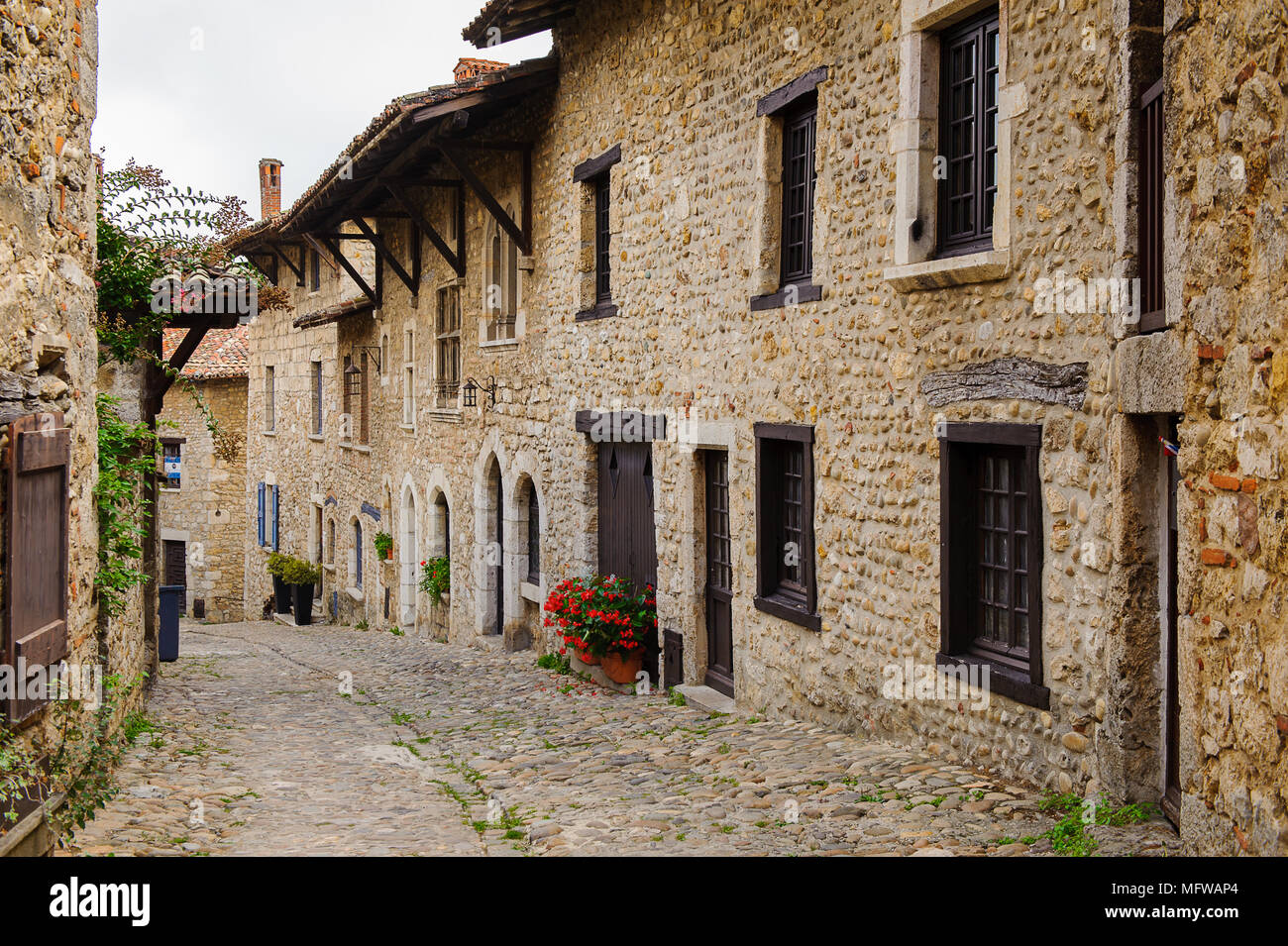 Perouges Town Walls Architecture of Perouges, France, a medieval walled town, a popular ...