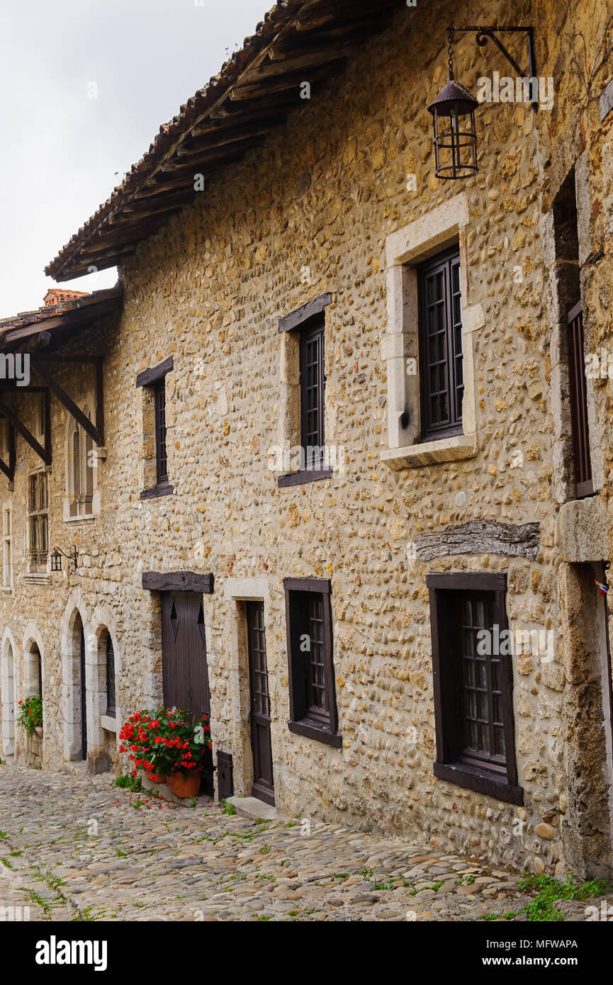 Architecture of Perouges, France, a medieval walled town, a popular ...