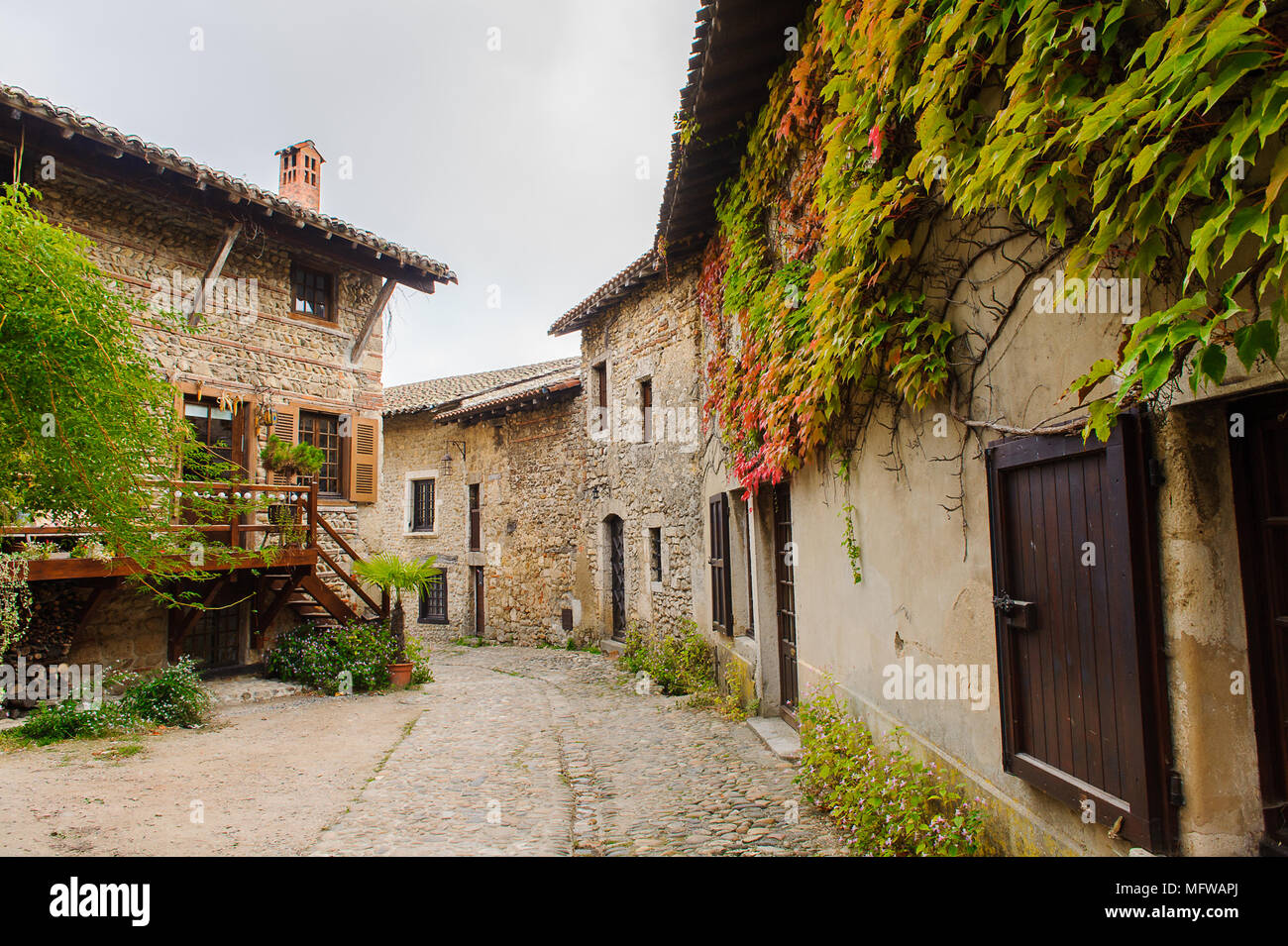 Architecture of Perouges, France, a medieval walled town, a popular ...