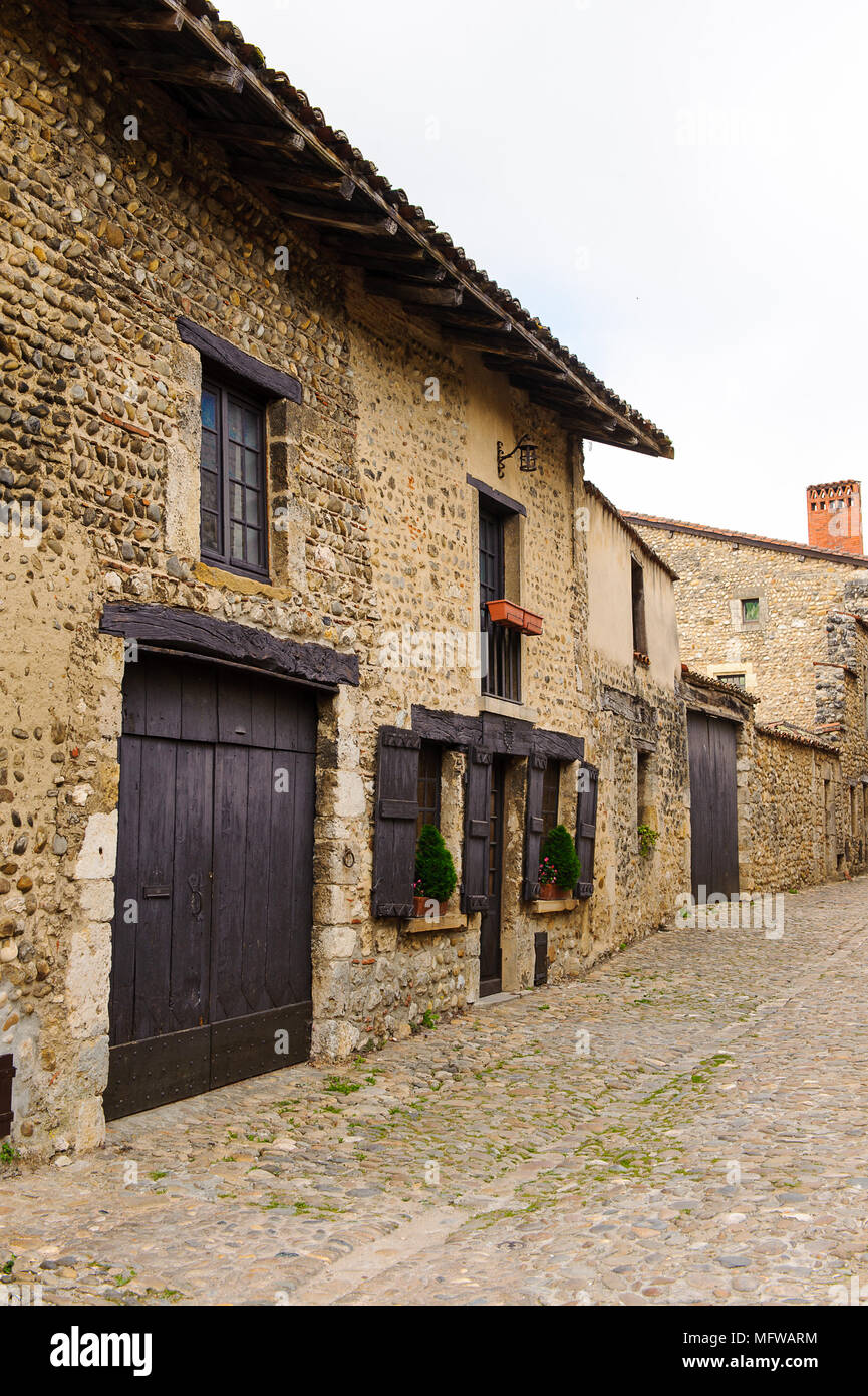 Perouges, France, a medieval walled town, a popular touristic ...