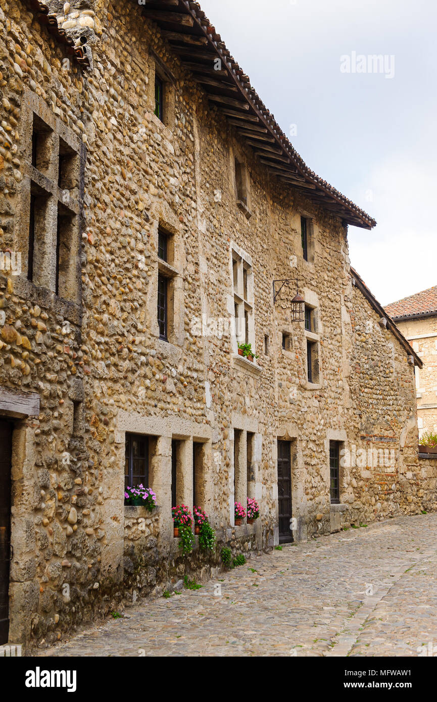 Perouges, France, a medieval walled town, a popular touristic ...