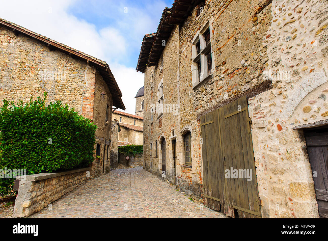 Perouges, France, a medieval walled town, a popular touristic ...