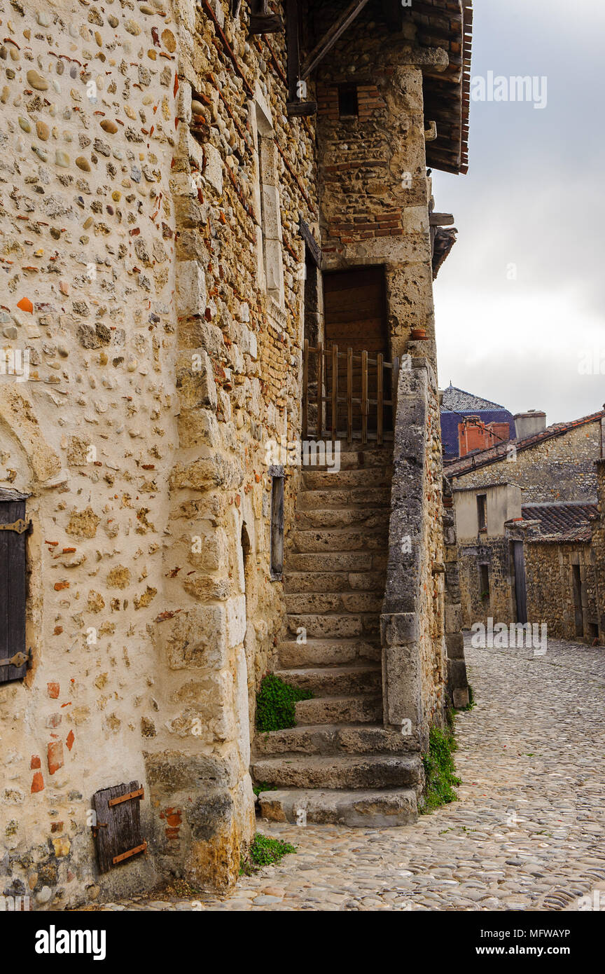 Medieval architecture of Perouges, France, a walled town, a popular ...