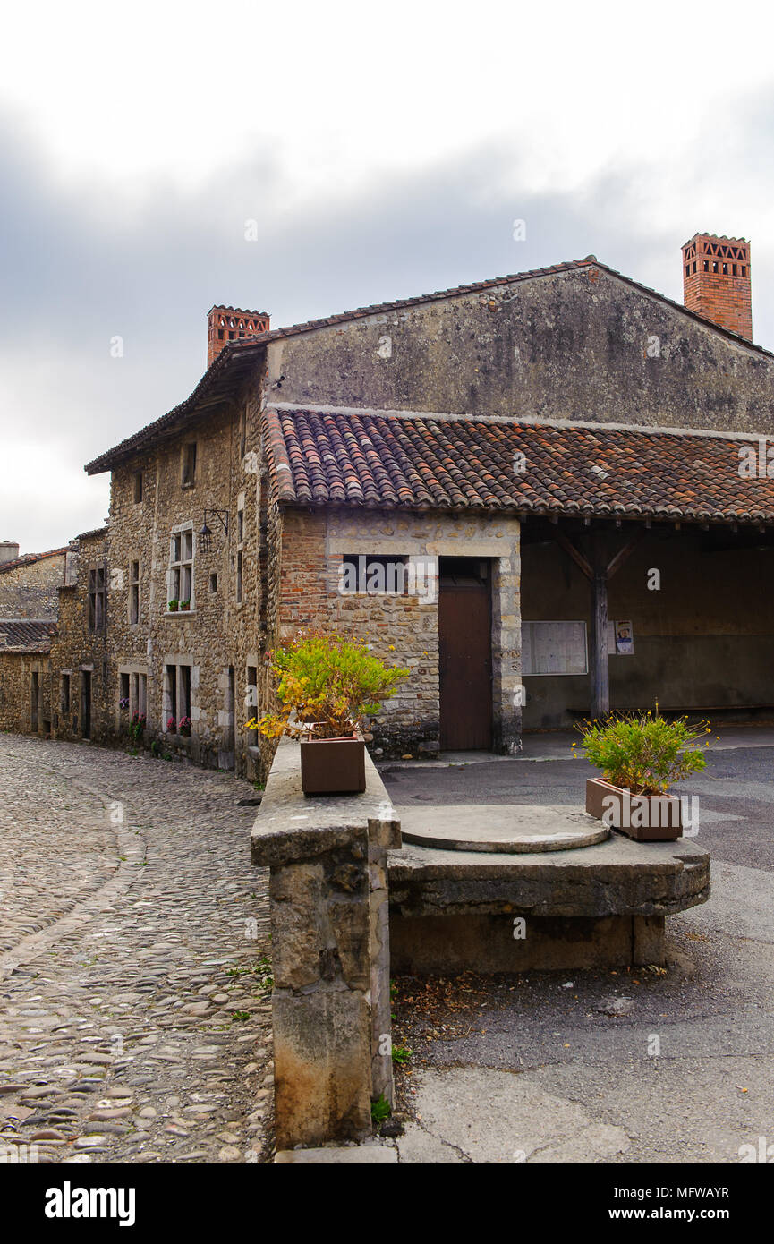 Medieval architecture of Perouges, France, a walled town, a popular ...