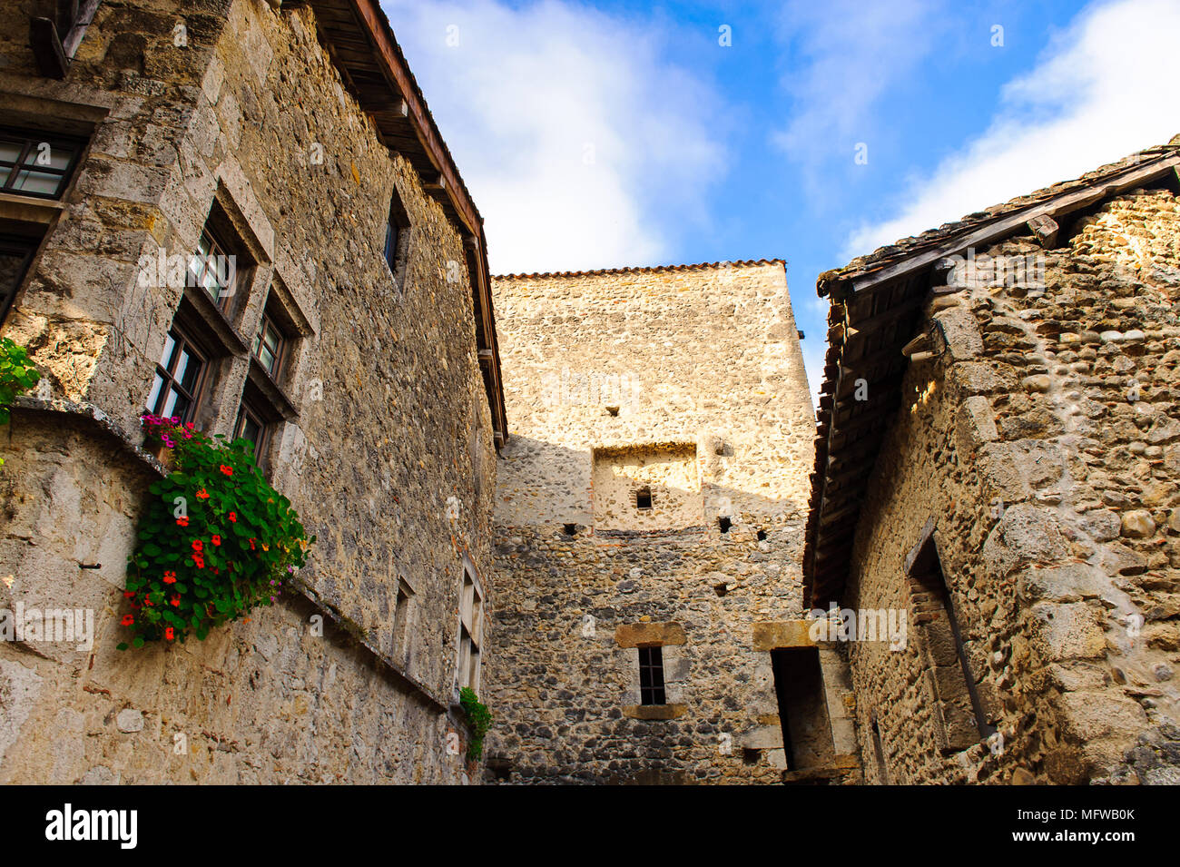Medieval architecture of Perouges, France, a walled town, a popular ...