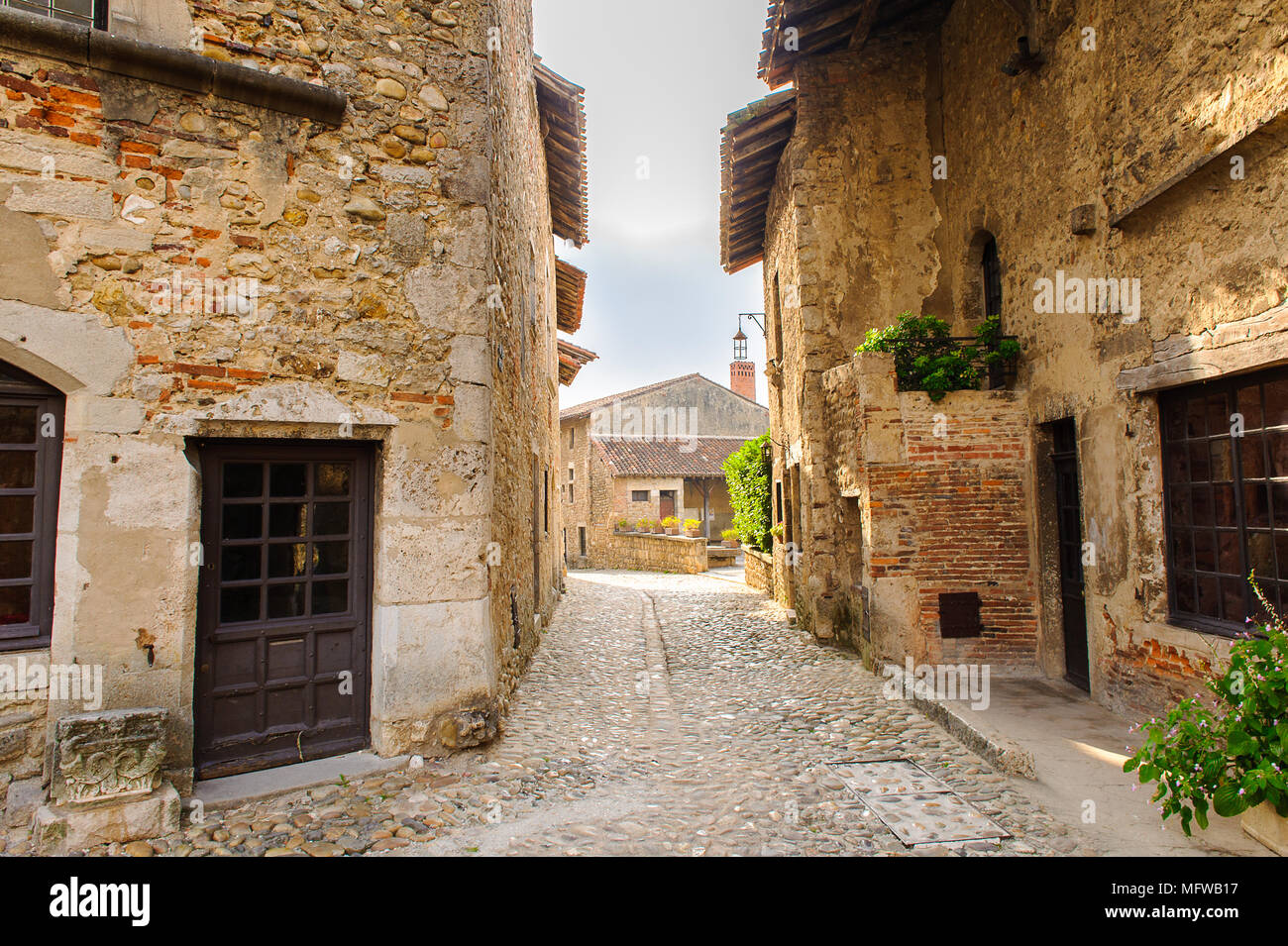 Medieval architecture of Perouges, France, a walled town, a popular ...