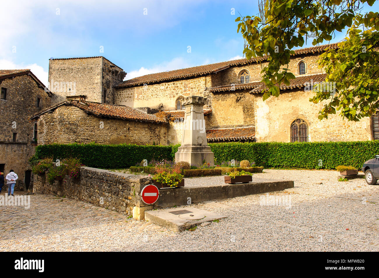 Medieval architecture of Perouges, France, a walled town, a popular ...