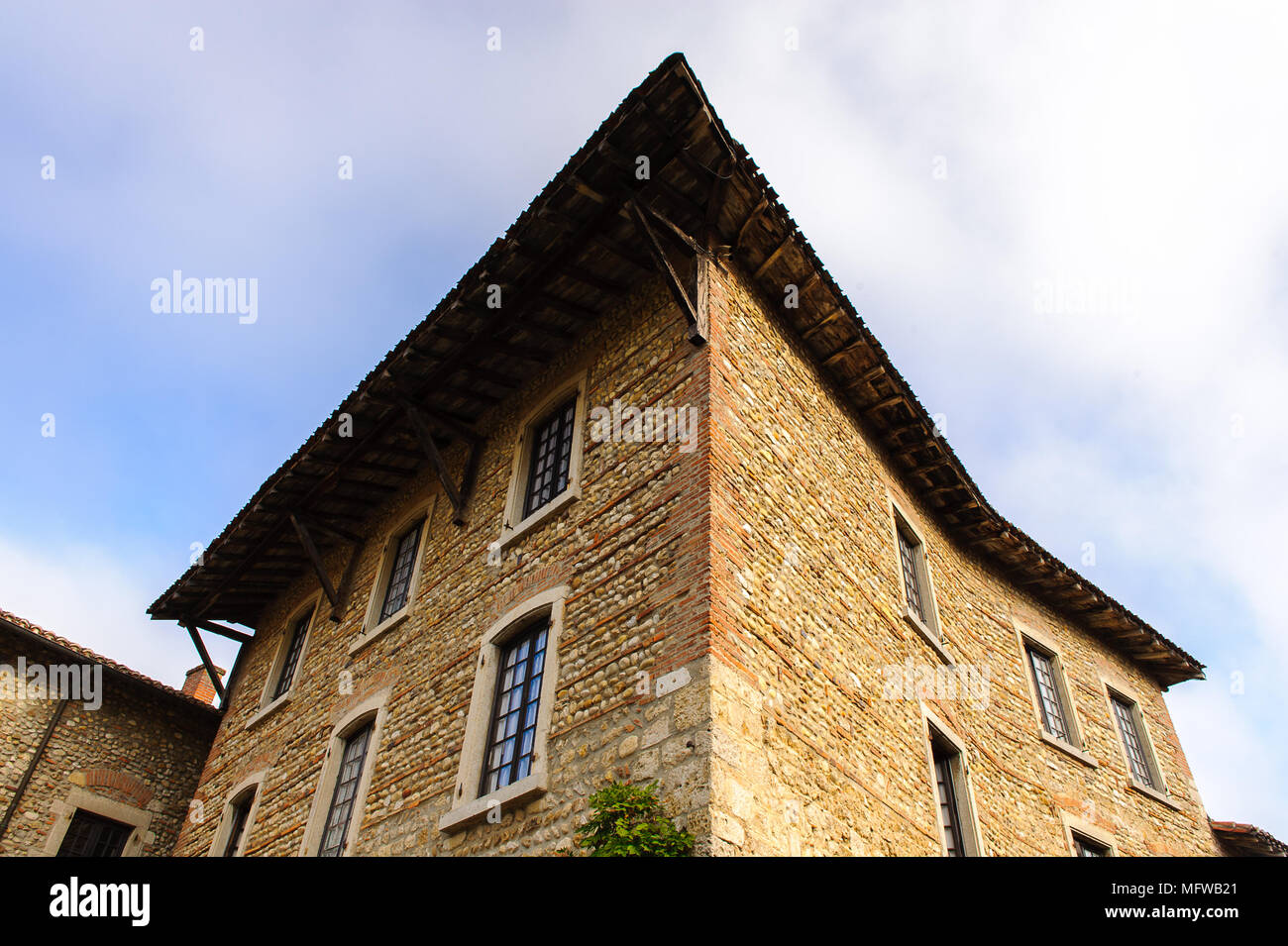 Medieval architecture of Perouges, France, a walled town, a popular ...