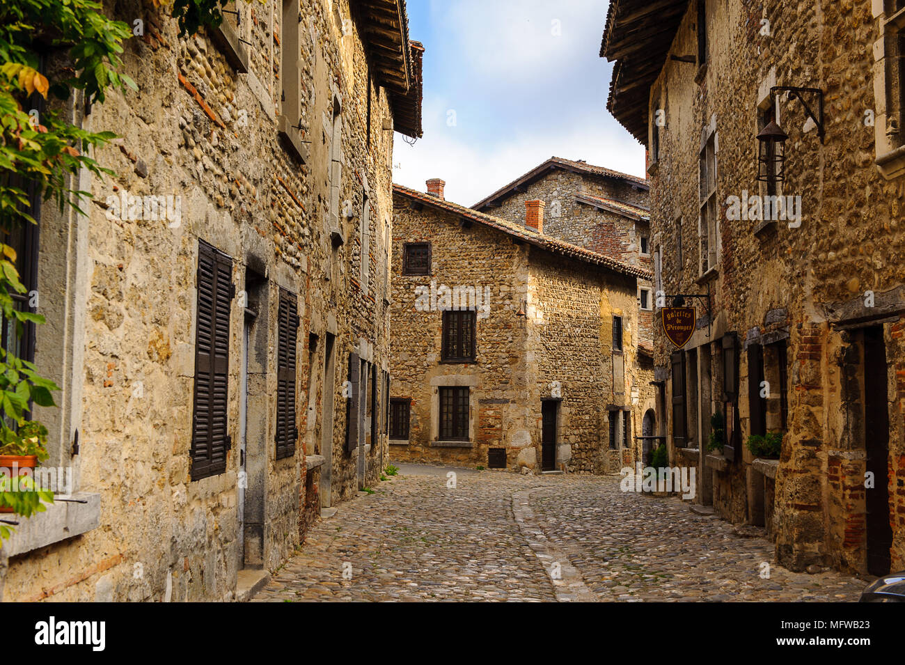 Medieval architecture of Perouges, France, a walled town, a popular ...