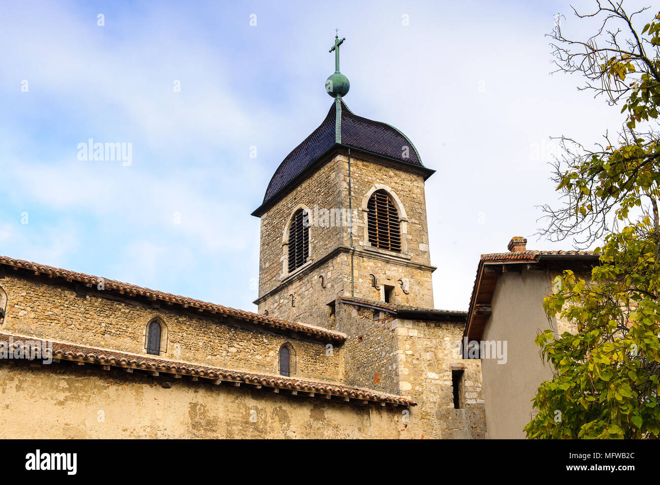 Medieval architecture of Perouges, France, a walled town, a popular ...