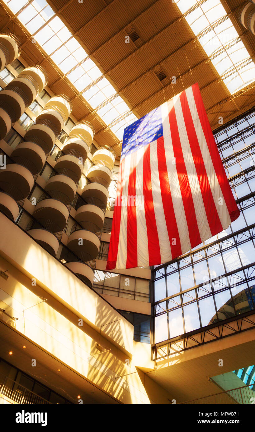 US Flag in Galleria Mall - Houston, TX. A large upscale shopping mall in  Houston´s uptown district. - SuperStock