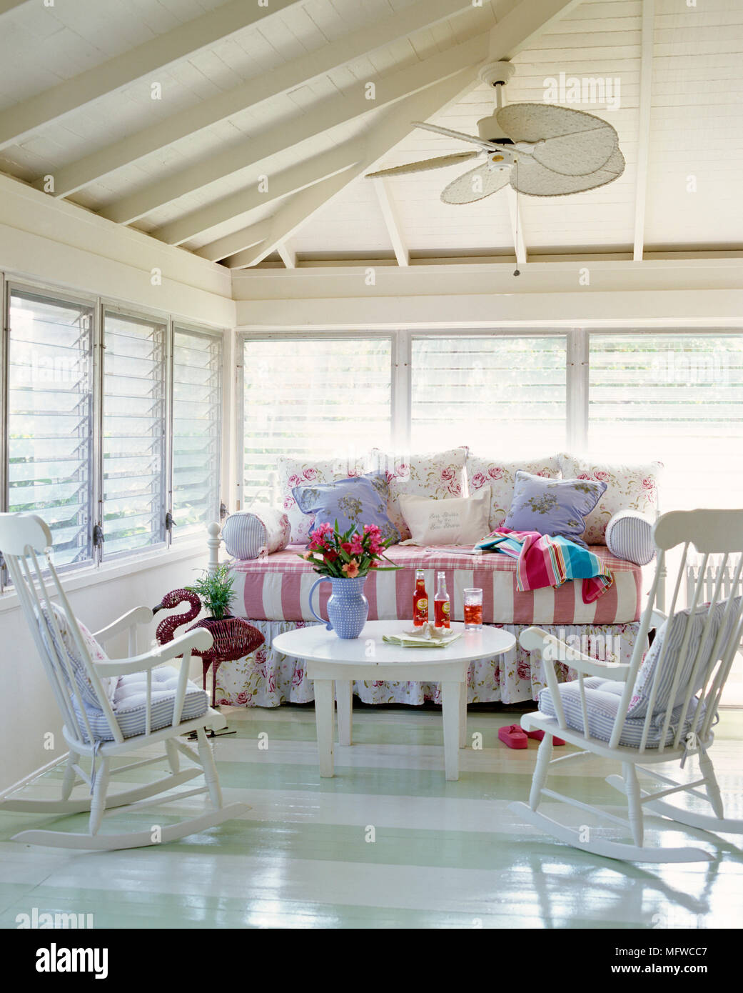 Interior Country Rocker Chair Pair of white wood rocking chairs in modern country style sitting room ...
