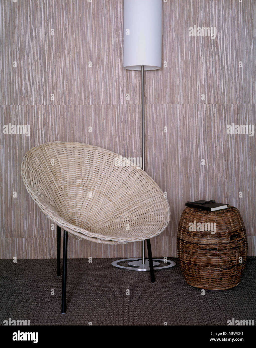 A Detail Of A Modern Sitting Room With Woven Cane Chair