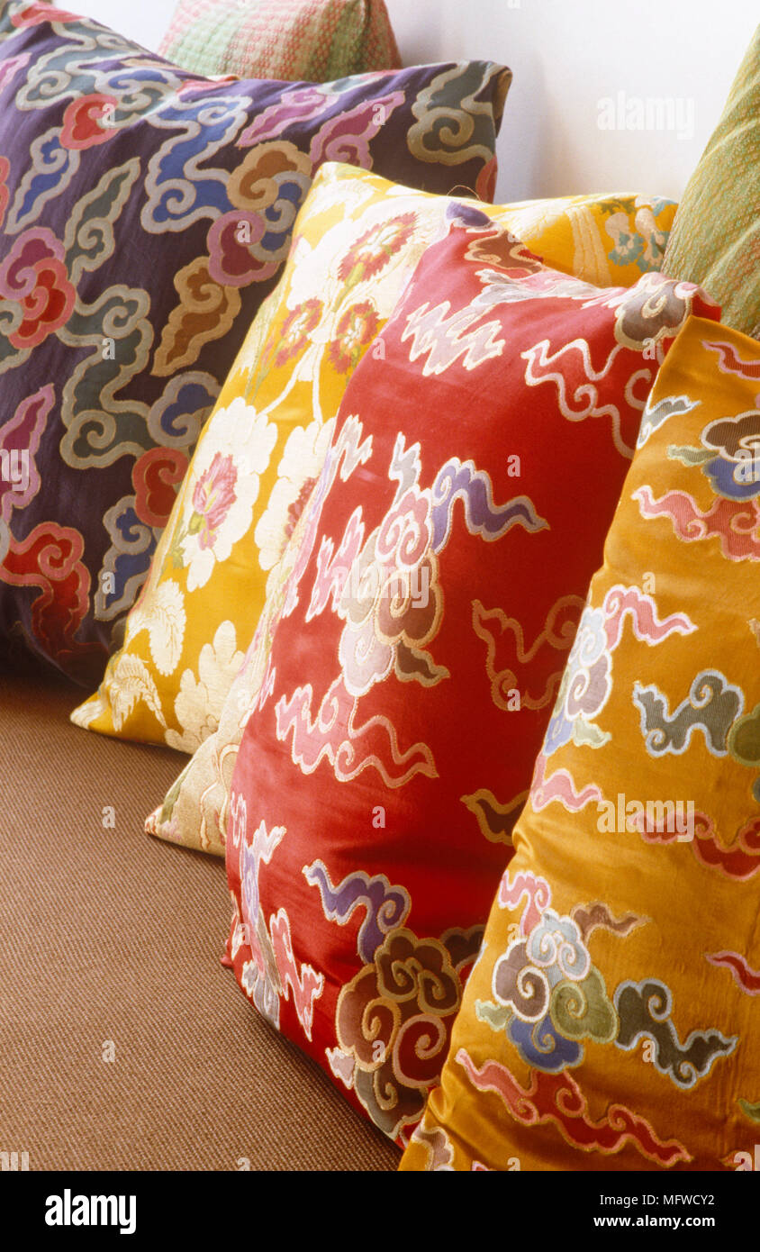 Patterned cushions in yellow hires stock photography and images Alamy
