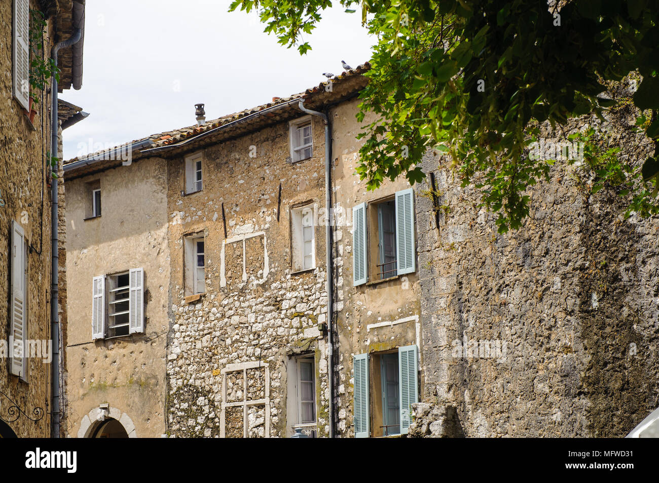 Close view of the house in Saint Paul de Vence, medieval town in France