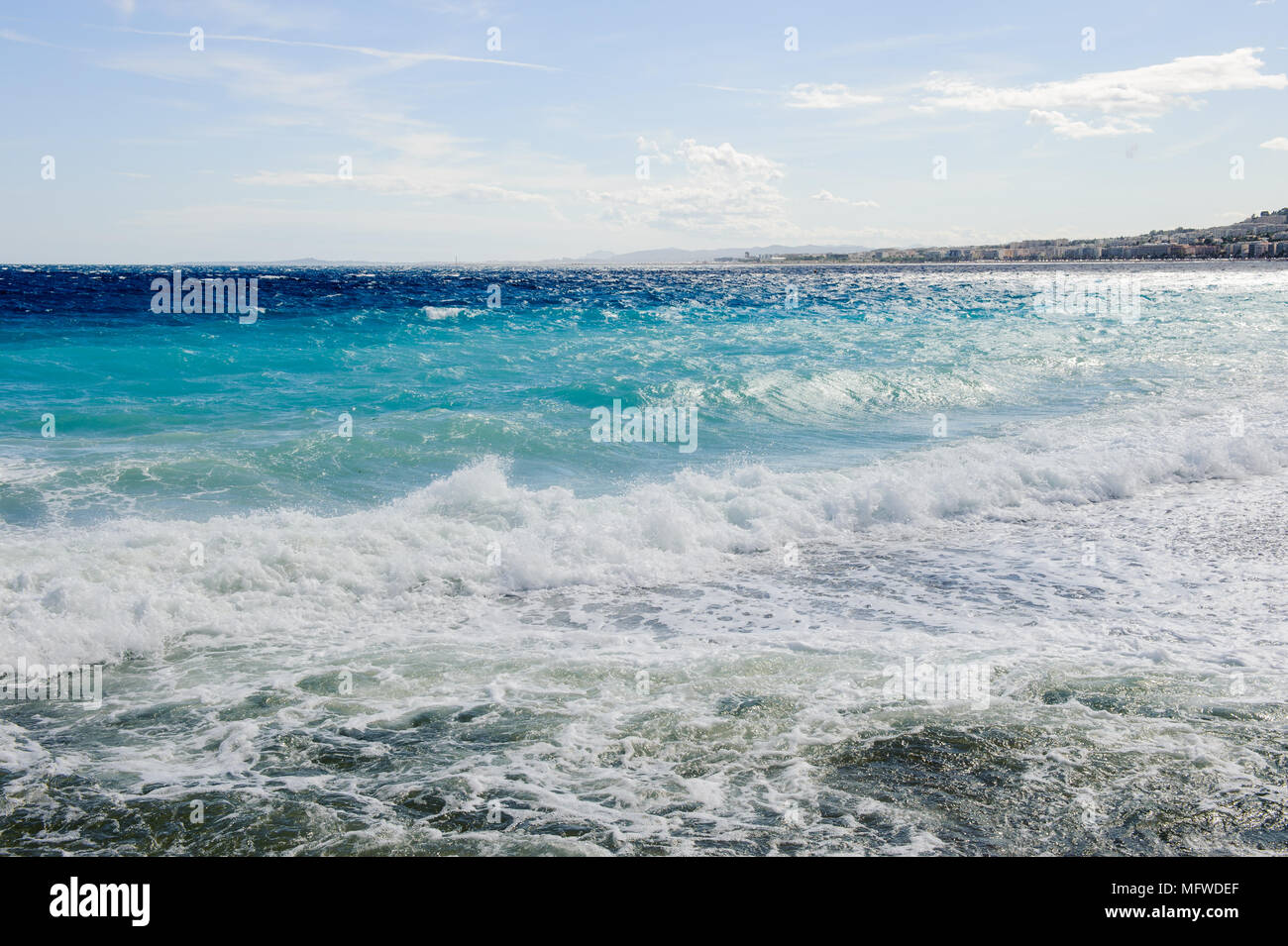 Mediterranean sea, Cote d Azur,Nice, France. Nice is the capital of the Alpes Maritimes departement Stock Photo