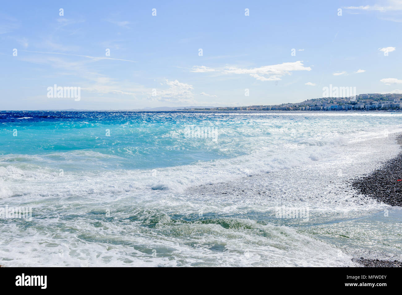 Mediterranean sea, Cote d Azur,Nice, France. Nice is the capital of the Alpes Maritimes departement Stock Photo