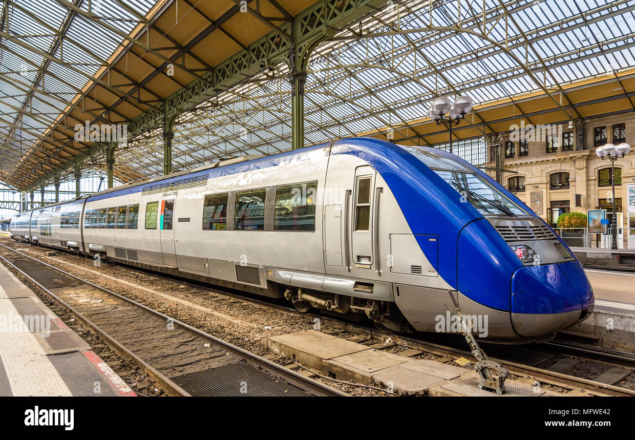 Regional express train at Tours station - France Stock Photo