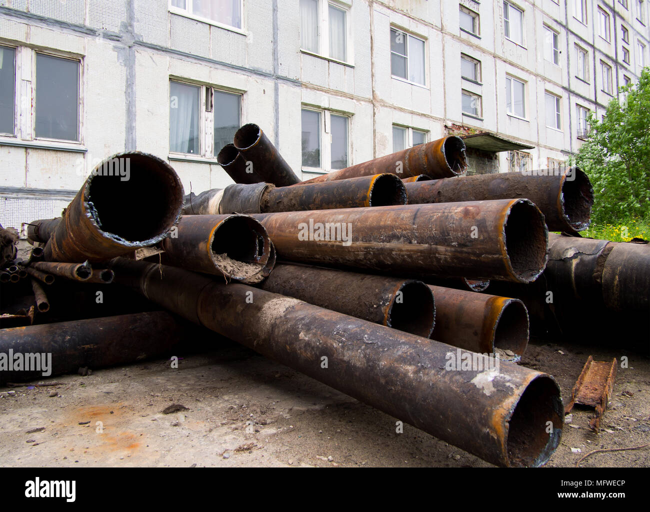 Old pipes left after the modernization of the city's heating and water